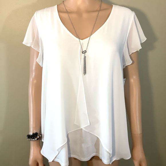 BCX Tops - Flutter Sleeve Necklace W/Top
